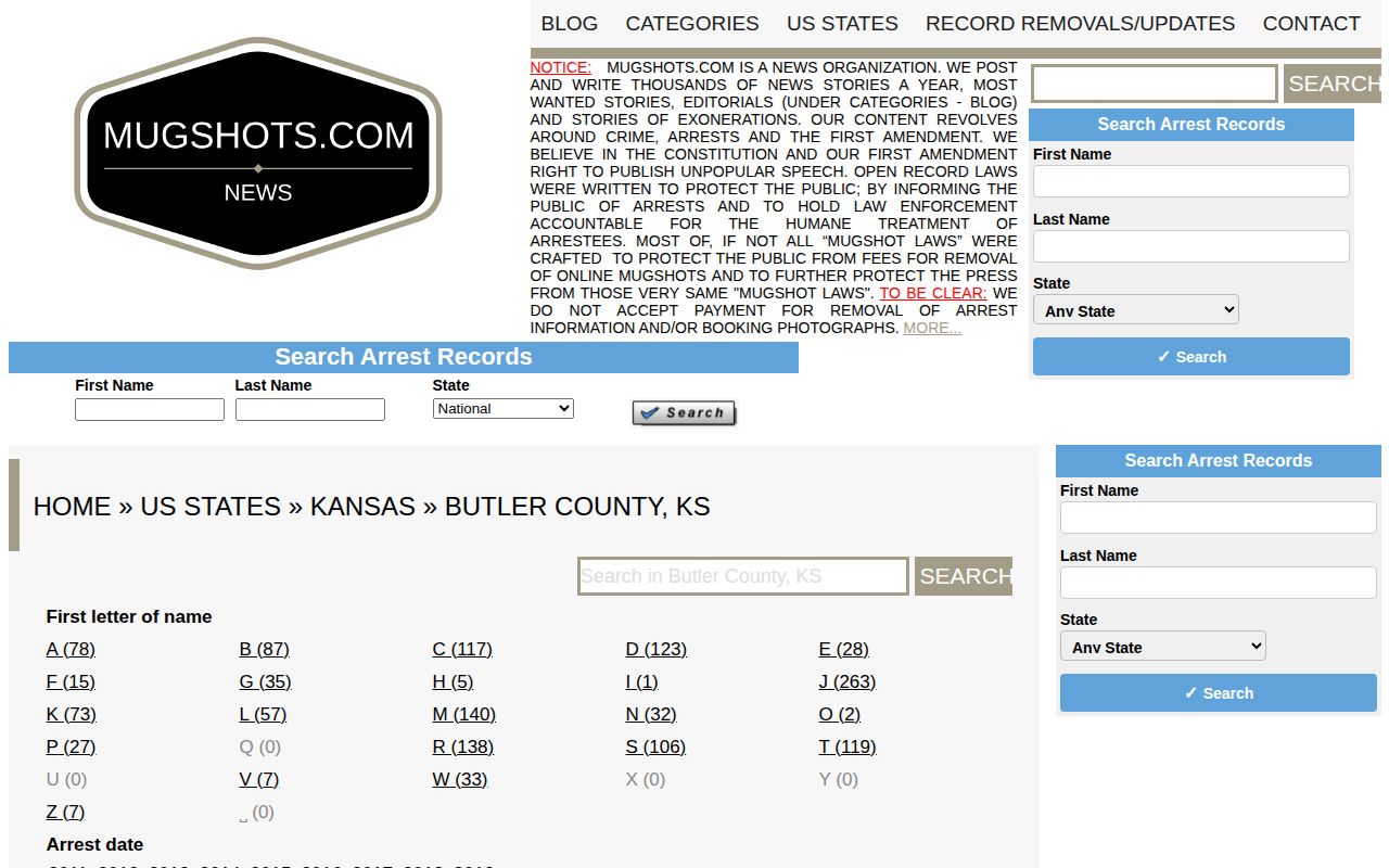 Unofficial historical Butler County mugshot archive interface